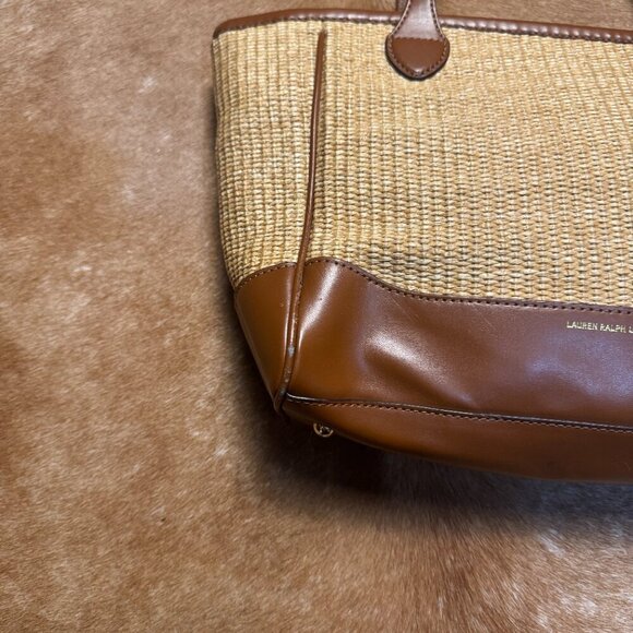 Ralph Lauren RLL Straw and Leather Tote Bag - Classic Tan with Buckle Detail - Picture 6 of 13
